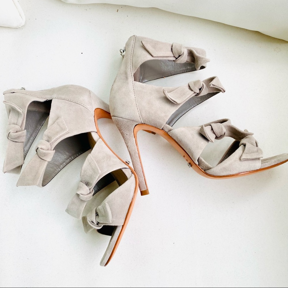 Schutz Miranda Suede Peep Toe Bow Strappy Heels in “Mouse” size 6 - Picture 13 of 16